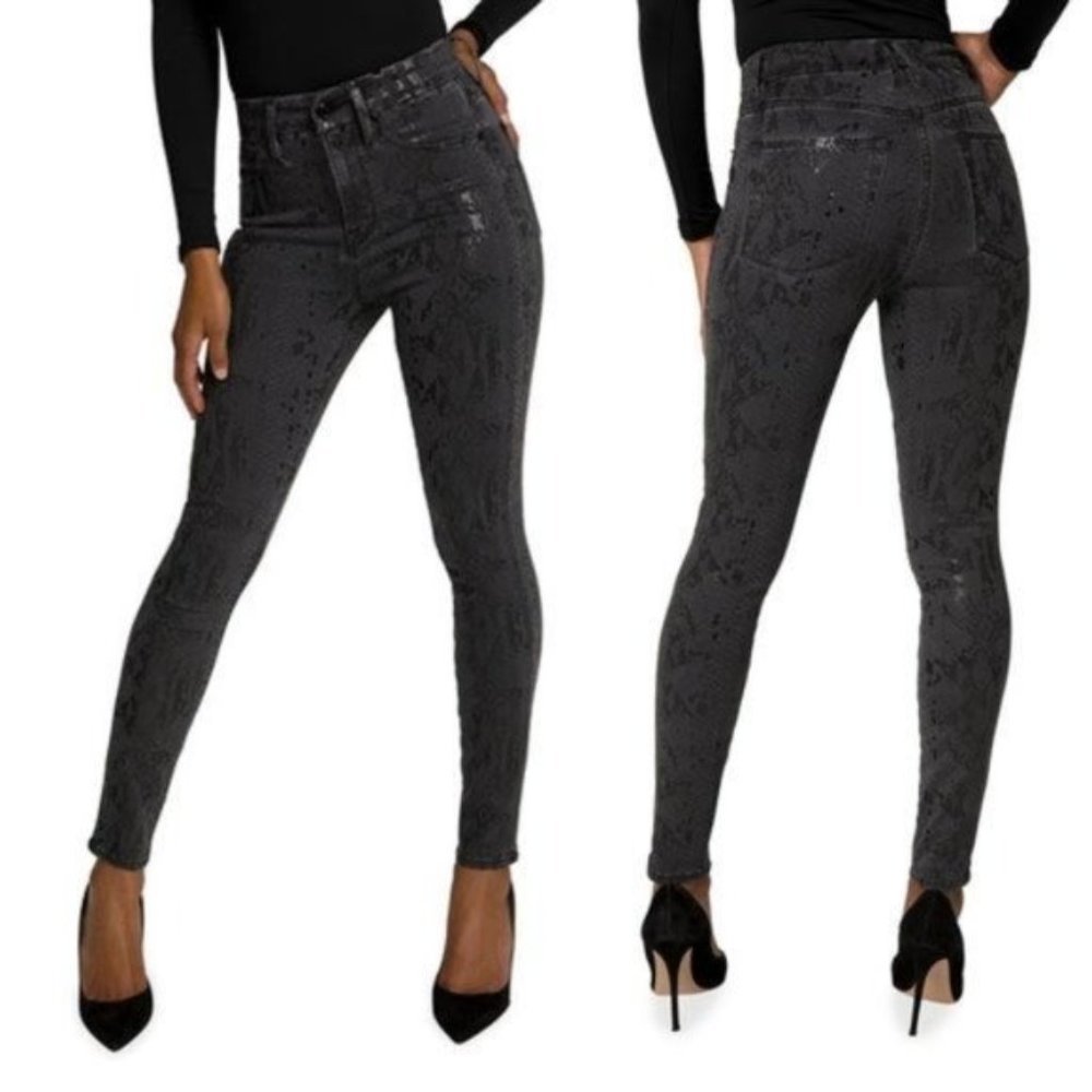 Good American Black Good Waist Snakeskin Foil Skinny Jeans High Rise Stretch